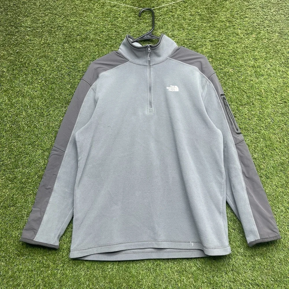 The North Face Pullover Mens Large Gray Fleece Quarter Zip Polartec Pockets Logo